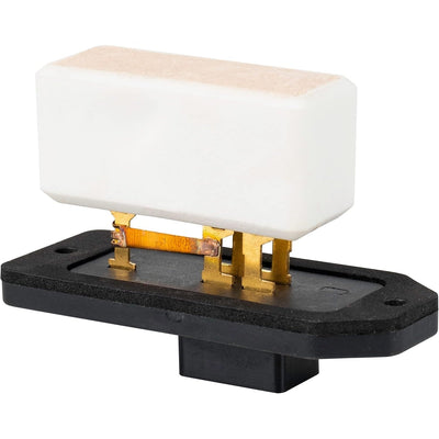 HVAC fan blower motor resistor with white ceramic block and black mounting base.