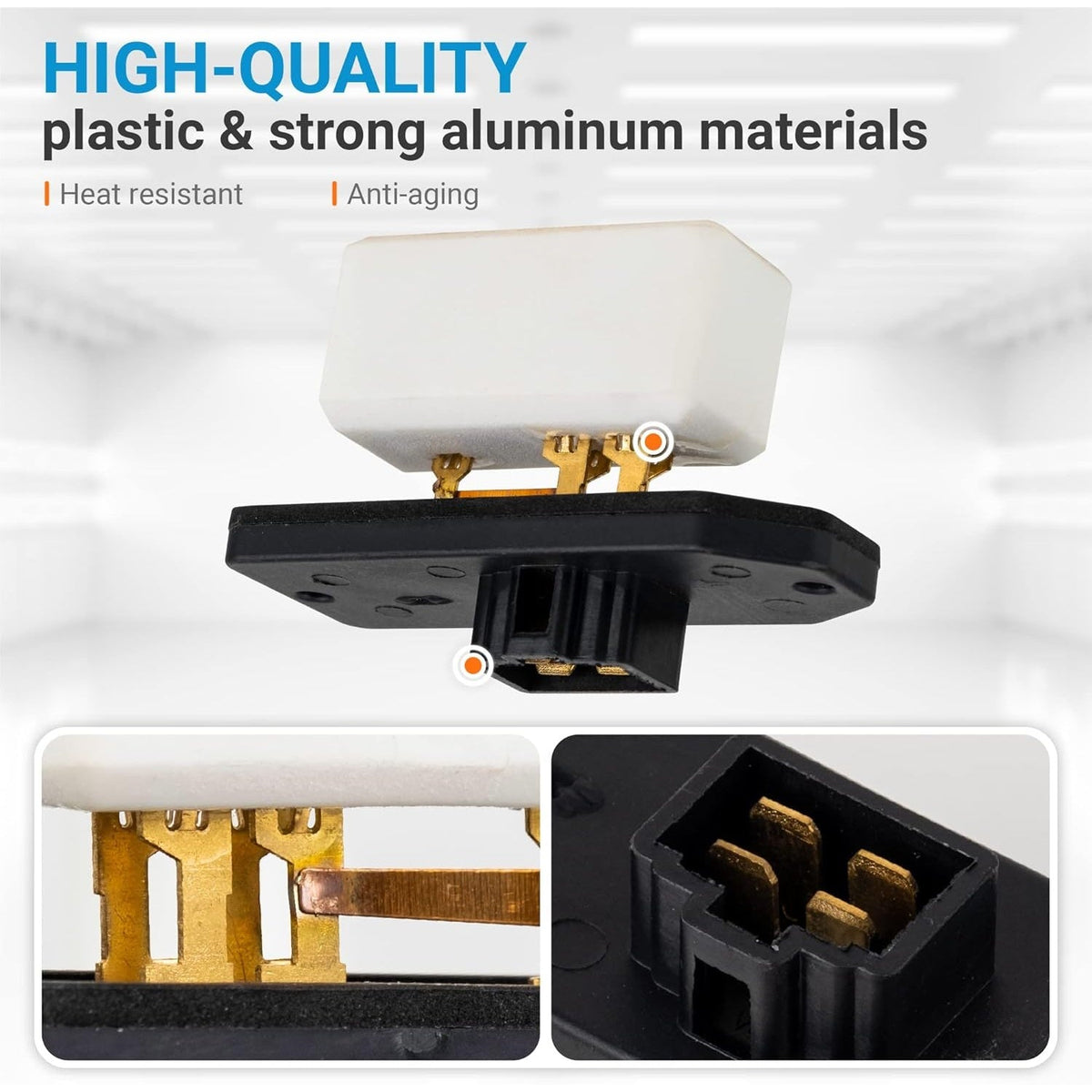 HVAC fan blower motor resistor 4720278 973-020 showing heat-resistant construction and electrical connector pins.