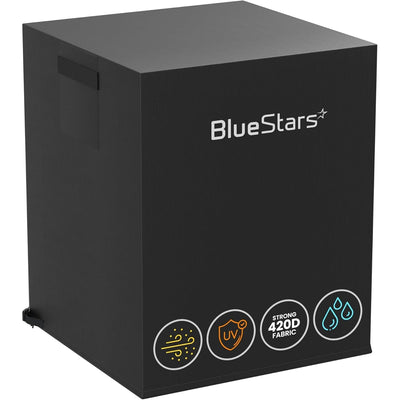 Black waterproof and windproof 32x32x36 inch outdoor central air conditioner cover with 420D fabric features.