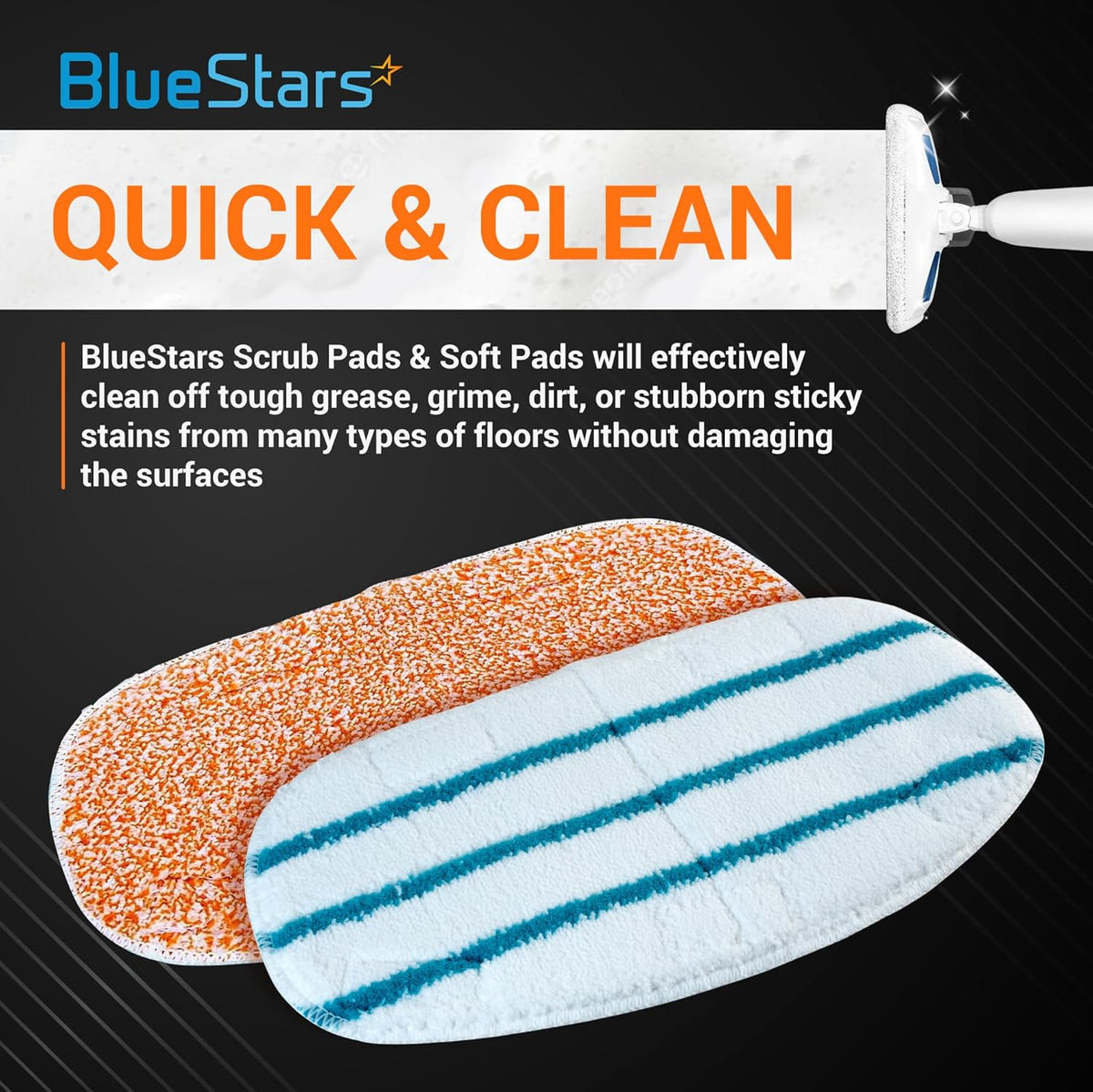Replacement microfiber scrub and soft cleaning pads for PurSteam ThermaPro 10-in-1 steam mop.