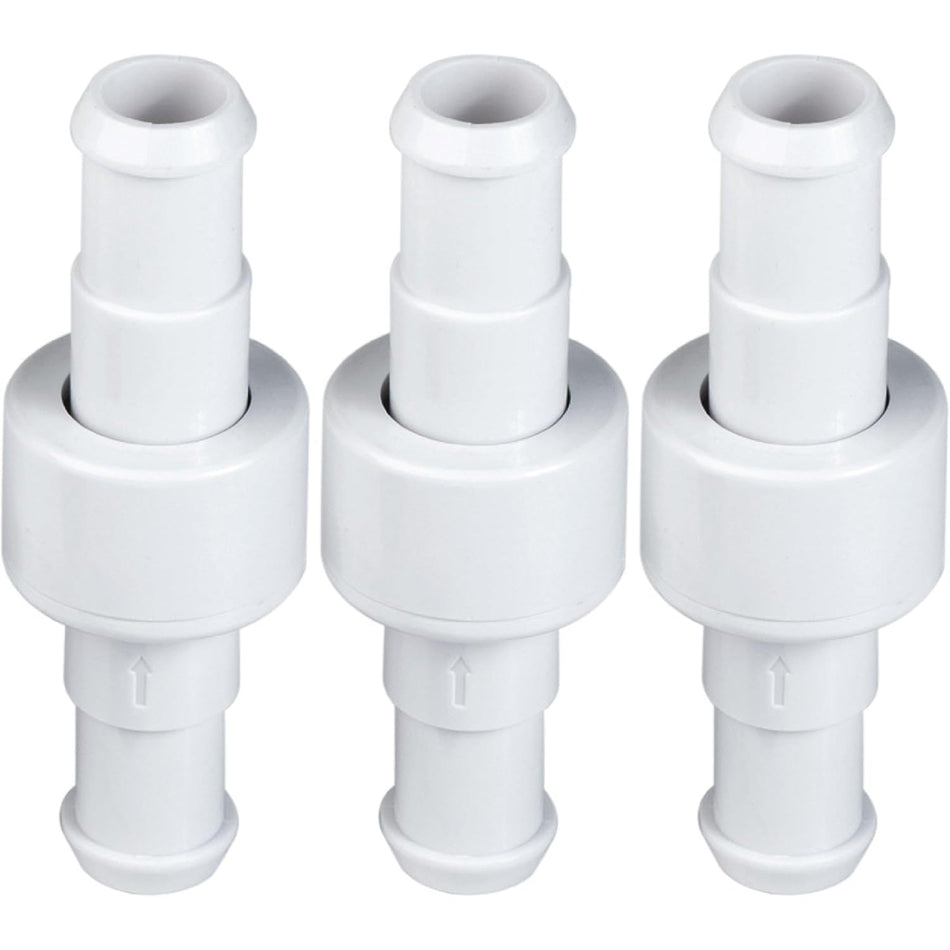 Three white D20 hose swivel replacements for Zodiac Polaris pool cleaners.