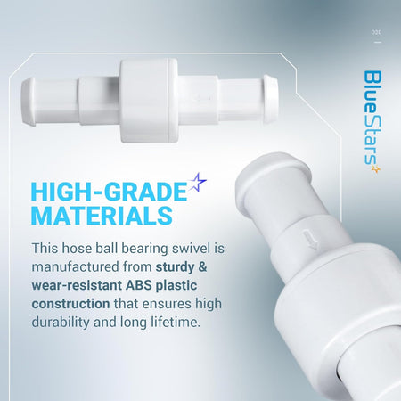 Close-up of D20 pool cleaner hose swivel replacement made of durable white ABS plastic for Zodiac Polaris cleaners.
