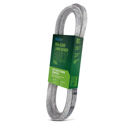 954-0349 replacement lawn mower deck belt in BlueStars packaging, 1/2 inch by 79 inch size.