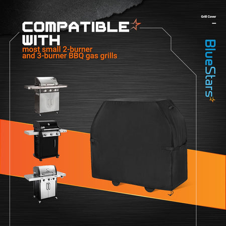 58-inch 600D grill cover compatibility chart showing small 2-burner and 3-burner gas grills.
