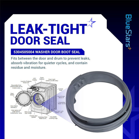5304505004 washer door boot seal replacement with diagram showing installation location on Electrolux washing machines.
