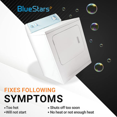 White dryer showing symptoms fixed by 279816 thermal cut-off kit including overheating and failure to start.