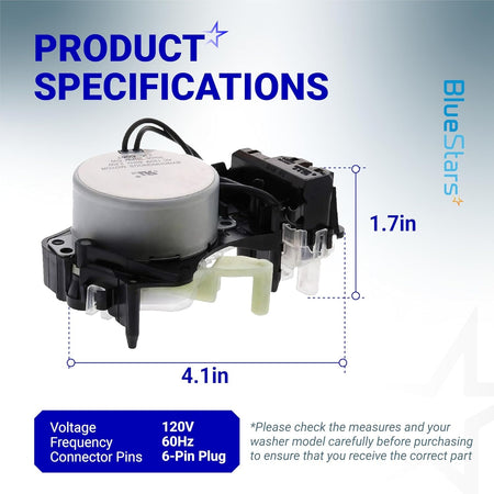 W10913953 washer shift actuator showing dimensions and technical specifications for Whirlpool and Kenmore appliances.