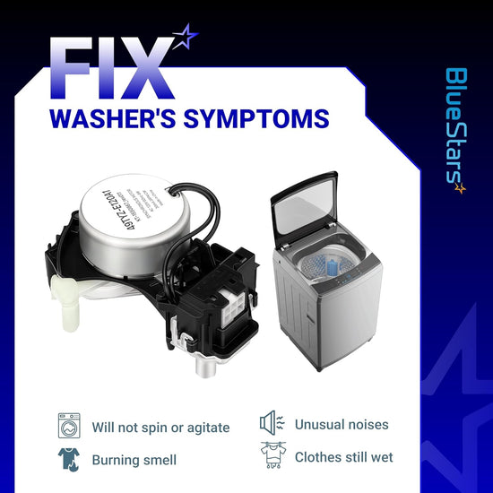 W10913953 washer shift actuator showing common appliance failure symptoms and compatibility with top-load washing machines.