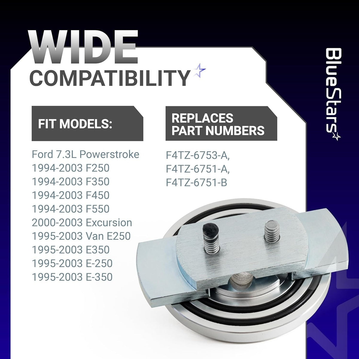 Compatibility chart for F4TZ-6753-A oil dipstick adapter repair kit showing fitment models and part numbers.
