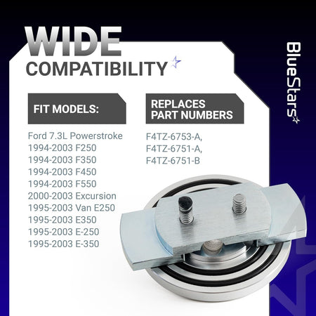 Compatibility chart for F4TZ-6753-A oil dipstick adapter repair kit showing fitment models and part numbers.