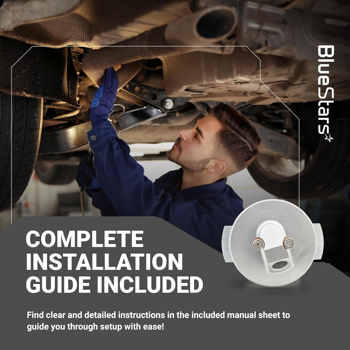 Mechanic installing F4TZ-6753-A dipstick adapter repair kit with included installation guide.