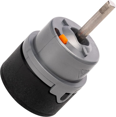 RP50587 replacement faucet cartridge valve with gray and black plastic housing and metal stem.