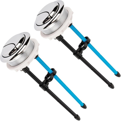Set of two 48mm dual push flush toilet buttons with adjustable rods and chrome finish.