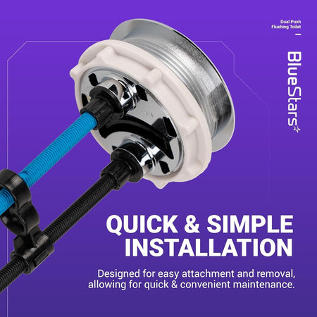 Close-up of a 48mm dual push flush toilet button with adjustable rods for easy installation.