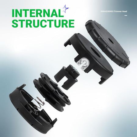 Exploded view of Speed-Feed 450 trimmer head components showing internal structure and spring assembly.