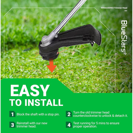 Installation guide for 99944200903 Speed-Feed 450 trimmer head showing steps to replace Echo trimmer head.