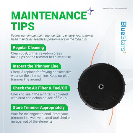 Infographic showing maintenance tips for the Speed-Feed 450 trimmer head.