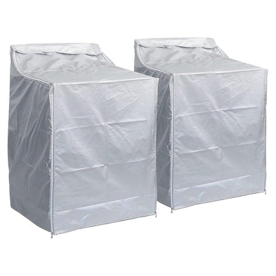 Two silver premium outdoor covers for top-load washing machines, 29x28x43 inches.