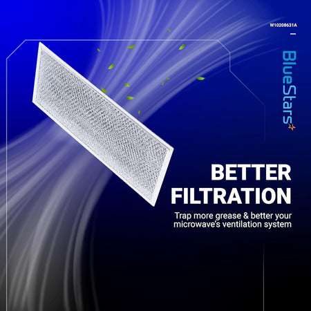 W10208631A aluminum mesh microwave grease filter replacement with airflow graphic.