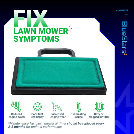 Replacement pre-filter for John Deere lawn mower engines, shown in a promotional graphic for air filter maintenance.