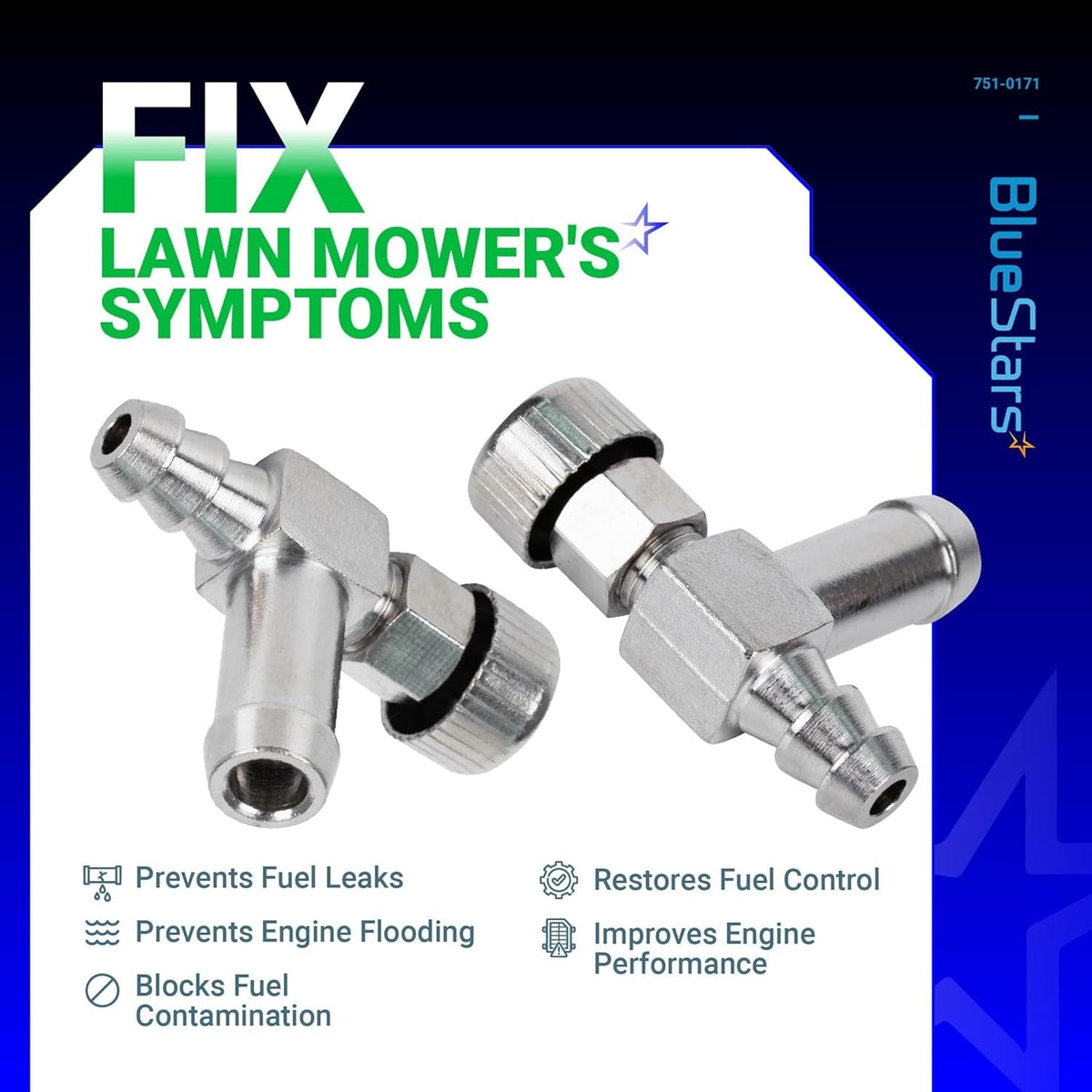 Two metal fuel shut off valves for MTD, Troy-Bilt, and Craftsman lawn mowers and snowblowers.
