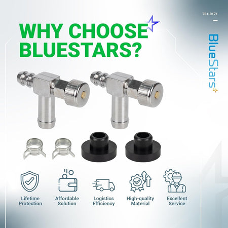 Two fuel shut off valves, gas tank grommets, and hose clamps for MTD, Troy-Bilt, and Craftsman equipment.