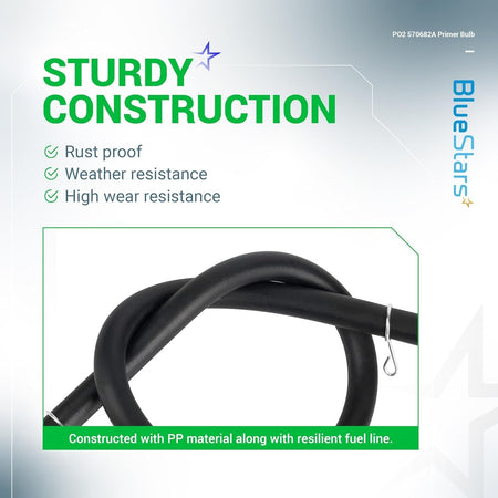 Close-up of durable black fuel line for 570682A 951-10639A primer bulb assembly.