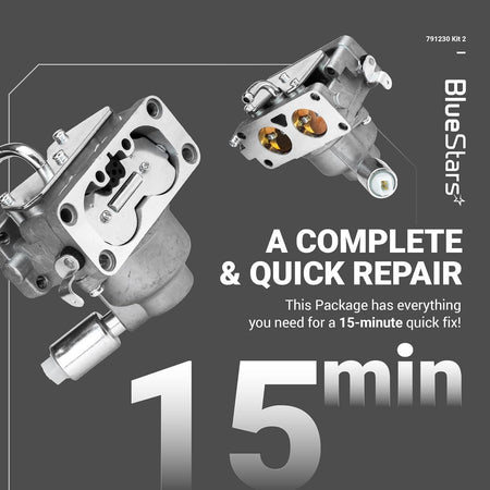 Two views of the 791230 carburetor replacement part for engine repair.