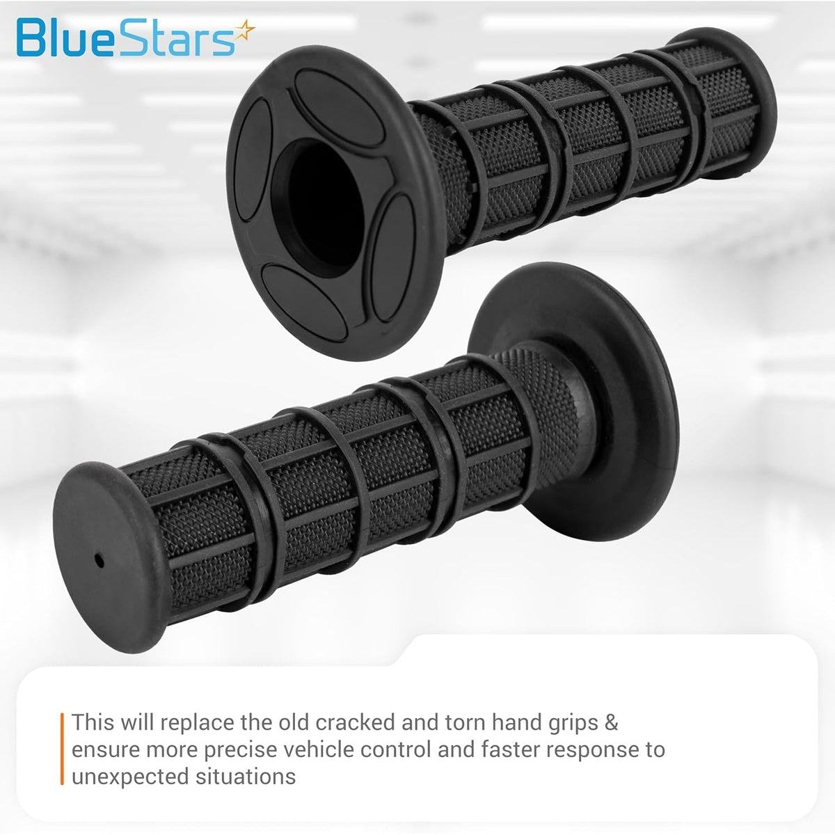 Pair of black 7/8 inch motorcycle hand grips with textured rubber design for 22mm and 24mm handlebars.