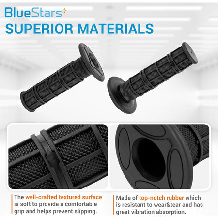 Pair of 7/8 inch black rubber motorcycle hand grips with textured anti-slip surface and vibration absorption.