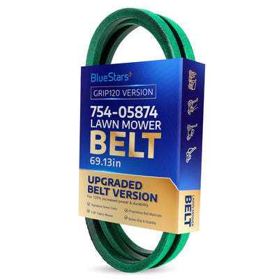 754-05874 green transmission drive belt for lawn mowers in branded retail packaging.