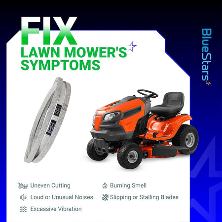 Replacement drive belt for Craftsman and Husqvarna lawn mowers showing symptoms of wear and repair solutions.