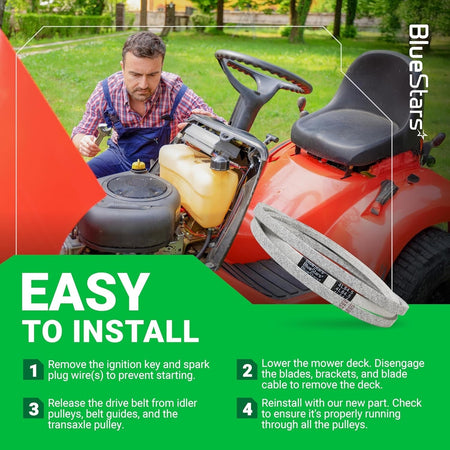 Replacement 84.5-inch drive belt for Craftsman and Husqvarna lawn mowers with easy installation instructions.