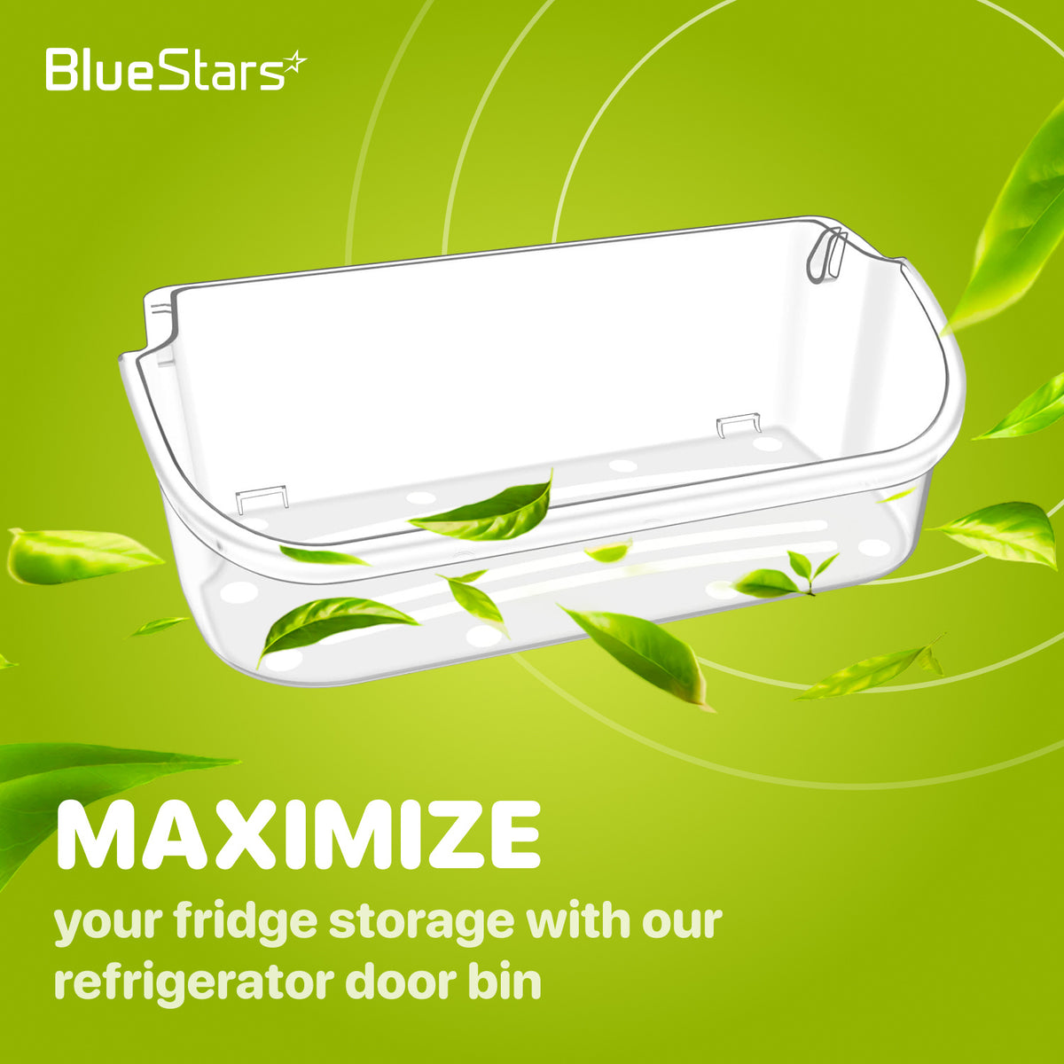 240356402 refrigerator door shelf bin shown against a green background with leaves and storage text