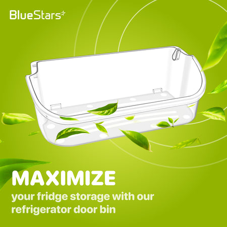 240356402 refrigerator door shelf bin shown against a green background with leaves and storage text