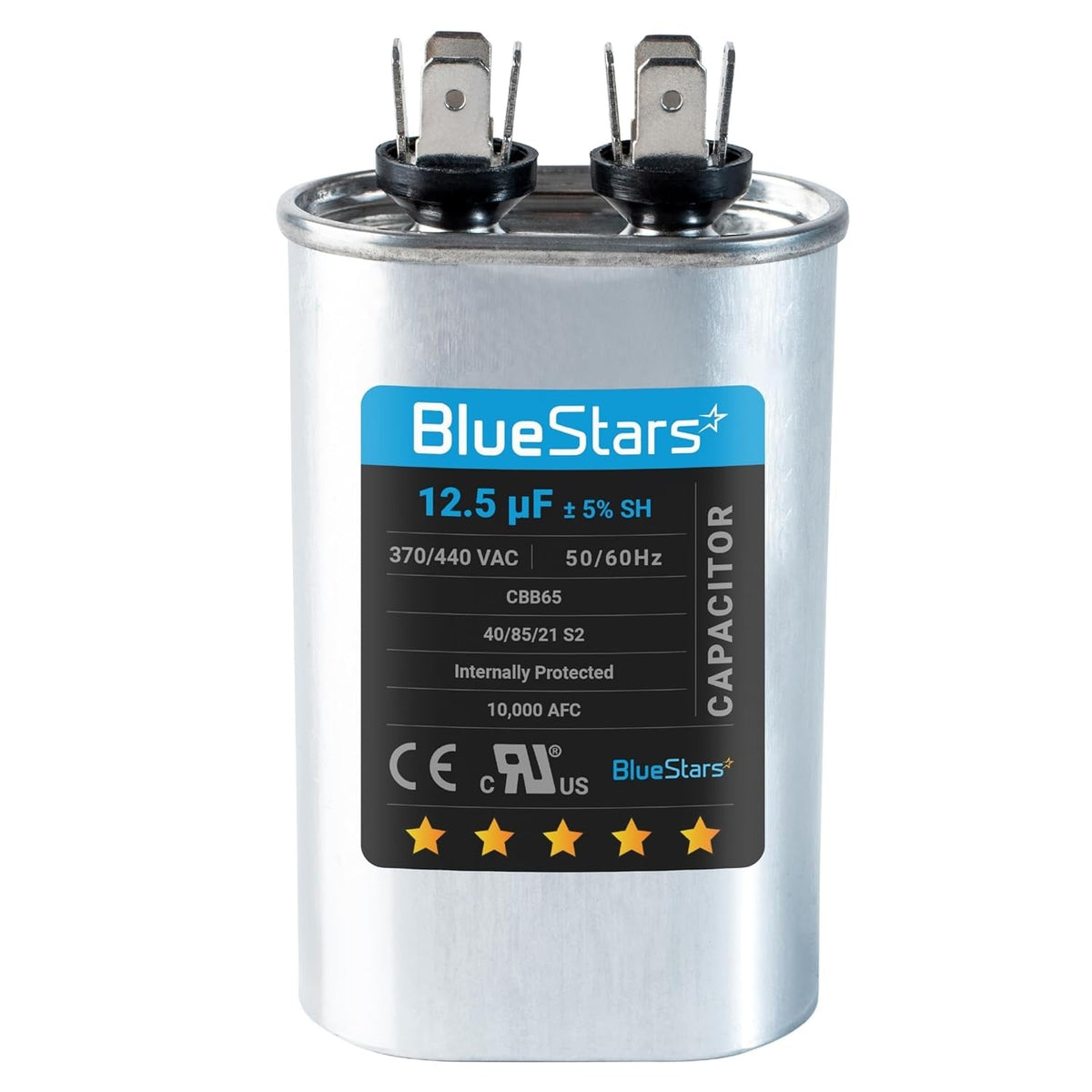 12.5 uF 370/440 VAC CBB65 oval run start capacitor for condenser and heat pump units.