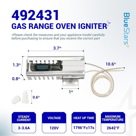 Technical diagram showing dimensions and specifications for 318177710 gas range oven igniter replacement part.