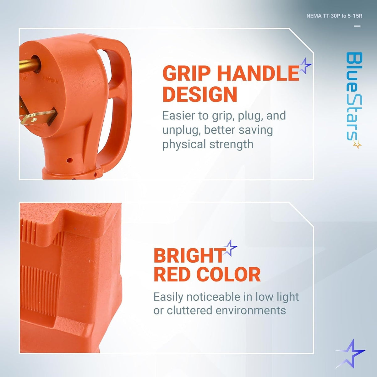 Close-up of TT-30P adapter plug featuring an ergonomic grip handle and high-visibility red color design.