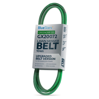 BlueStars GX20072 green lawn mower deck belt in branded packaging for 42-inch John Deere mowers.