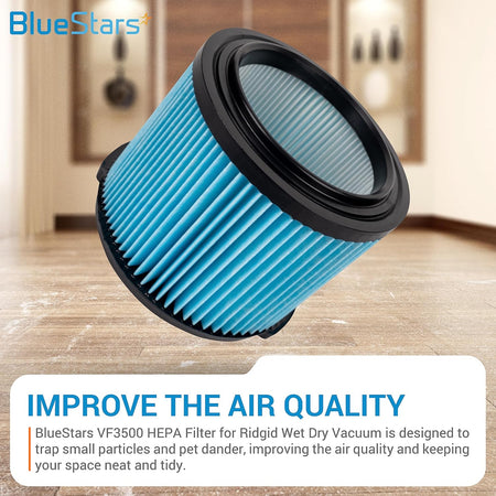 Single blue 3-layer replacement filter for Ridgid VF3500 wet dry vacuum cleaners.
