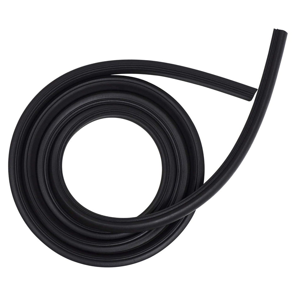 Black W10509257 dishwasher door gasket coiled for Whirlpool and Kenmore appliances.
