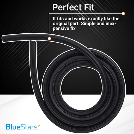 Coiled black W10509257 dishwasher door gasket replacement part with Perfect Fit text overlay.