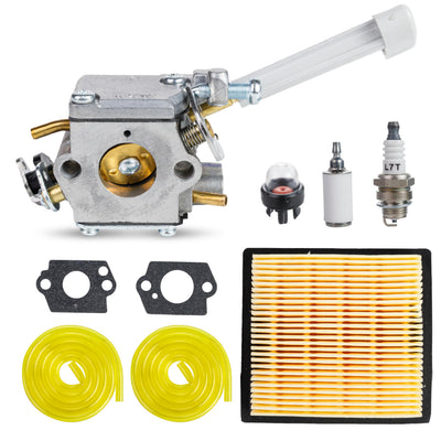 BP42 carburetor kit for Ryobi backpack leaf blowers including air filter, fuel filter, spark plug, and fuel lines.