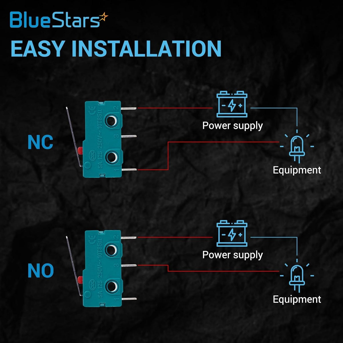 Diagram showing NC and NO wiring installation for KW4-3Z-3 micro limit switch with 3 terminals.