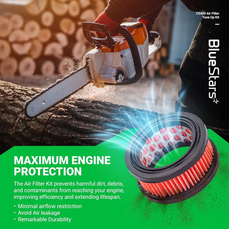 Replacement air filter for Echo CS-400 chainsaw tune-up kit providing engine protection and airflow.