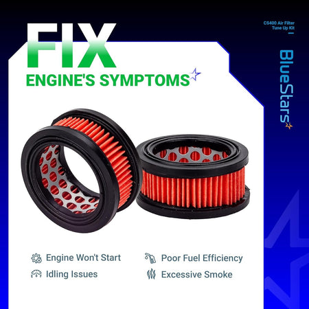 Two round replacement air filters for Echo CS-400 chainsaw tune-up kit.