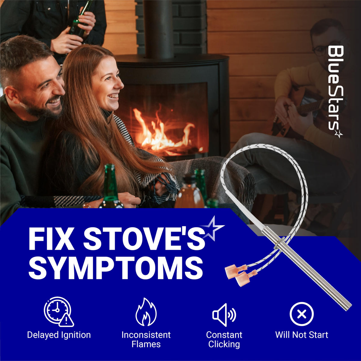 SRV7000-660 igniter replacement part shown on a promotional graphic for fixing stove ignition issues.