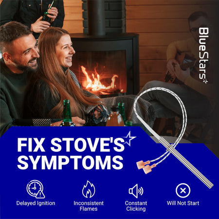 SRV7000-660 igniter replacement part shown on a promotional graphic for fixing stove ignition issues.