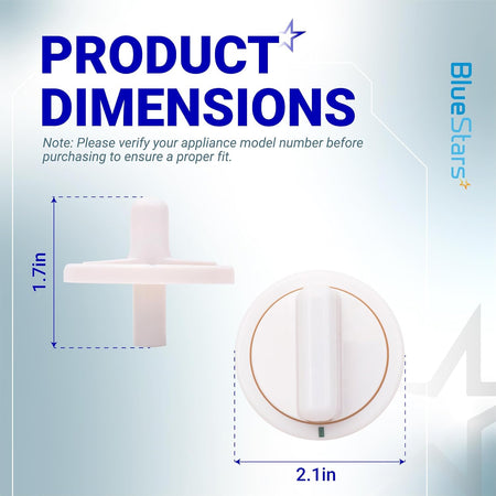 WE01X10160 Timer Knob product dimensions diagram showing 1.7in height and 2.1in width