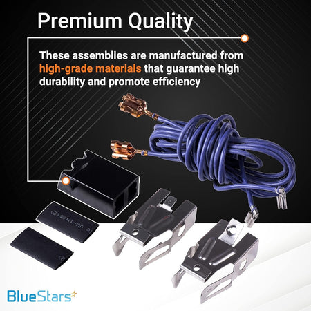 WB17T10006 range surface burner terminal block kit components including wiring harness, metal brackets, and heat shrink.